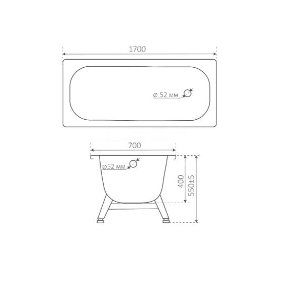  Ванна 170*70*40см стальная с опорной подст. белая Antika А-70001 