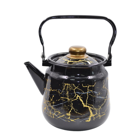  Чайник эмалированный 3,5л черный Мрамор золото 1с26я