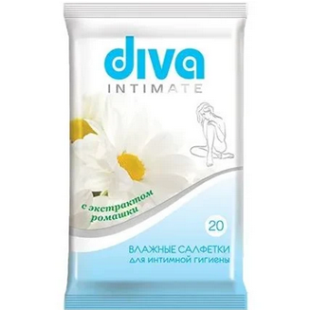  Салфетки влажные для инитима гигиены 20шт ромашка 10163 Diva