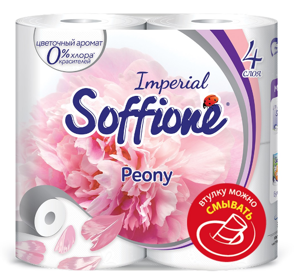  Туалетная бумага Soffione Imperial Peony аромат пиона 4-х сл 4шт 3892