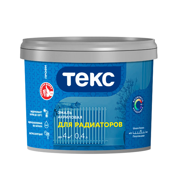  Эмаль акриловая для радиаторов полуглянцевая белая 0,4л ПРОФИ А Универсал ТЕКС