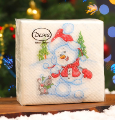  Салфетки бумажн. Desna Design 1-но сл 40шт 24х24 Снеговичок 57833