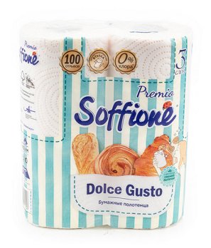  Полотенце бумажное Soffione Premio Dolce Gusto 3 слоя 2шт Аромат выпечки цветн.тиснен