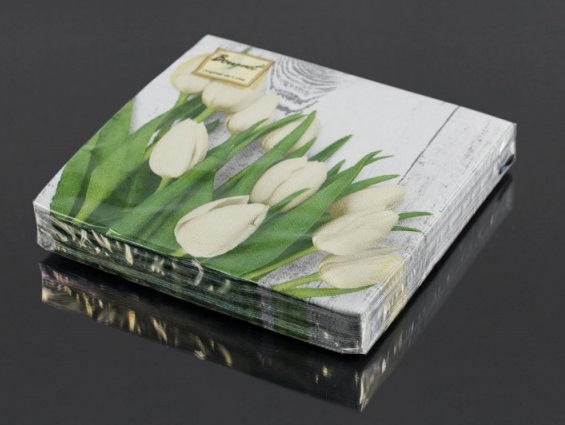  Салфетки бумажн. Bouquet de Luxe 3-х сл 25шт Белые тюльпаны 24х24см 57299