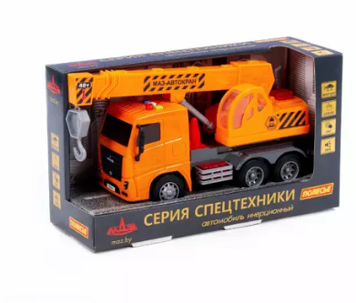  Автомобиль-кран МАЗ инерционный со свтом и звуком оранж 67293