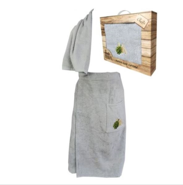  Набор для сауны 2пр махра/велюр Cherir 4190024 (килт+полотенце серый)