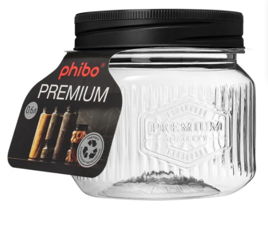  Банка 0,6л квадратная с рельефом и эмбоссингом черный 440300313