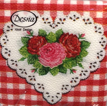  Салфетки бумажн. Desna Design1-но сл 40шт 24х24 Сердце и розы 57566