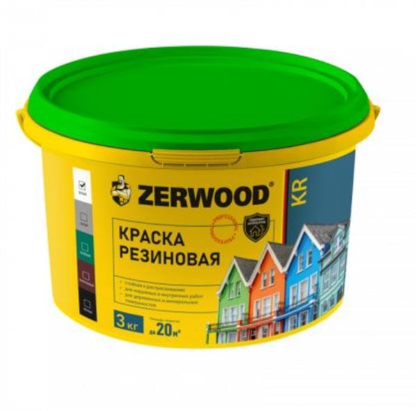  Краска резиновая для кровли, цоколя, фасада черная 3кг КР Zerwood 00972429