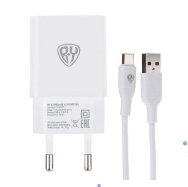  Кабель для зарядки By usual 10вт USB-A Type-C 100см белый 916-259