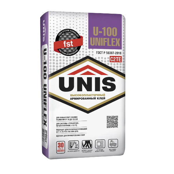  Клей плиточный 25кг Юнис UNIFLEX U-100 высокопластичный армир