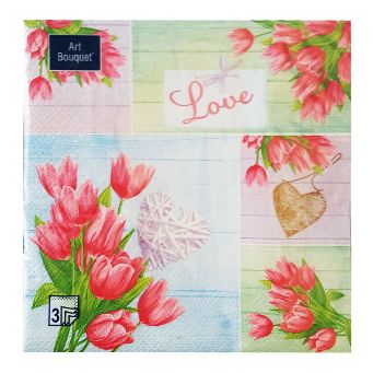  Салфетки бумажн. Art Bouquet 3-х сл 20шт Коллаж из тюльп 33*33см 37377