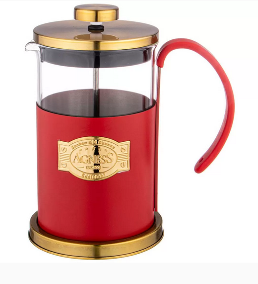  Стакан с прессом 0,6л Винтаж Тюдор красный 894-102 Agness