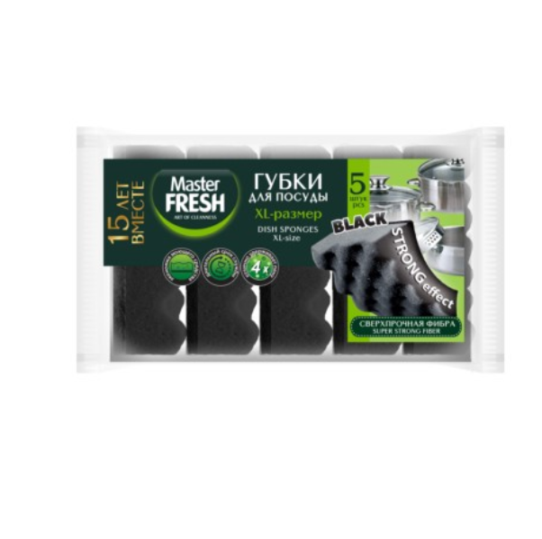  Губка для посуды 5шт XL С0007919 черные Strong effect Master Fresh