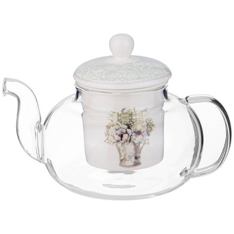  Чайник заварочный 650мл стекло, с фарф.ситом 87-322