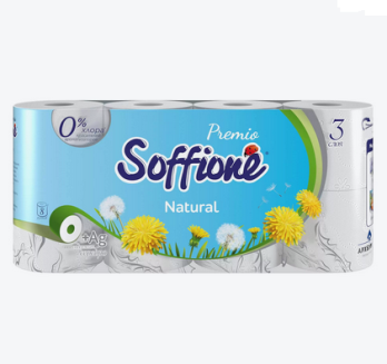  Туалетная бумага Soffione Premio Natural 3-х сл 8 шт 