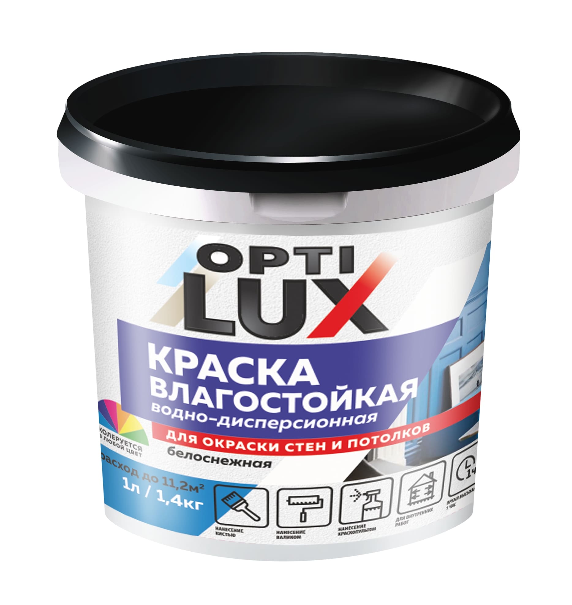  Краска в/д влагостойкая белоснежная Оптилюкс 1,4кг Ижсинтез Ж