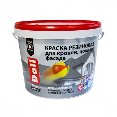  Краска резиновая для кровли, цоколя, фасада черная 12кг DALI арт.20737 Рогнеда