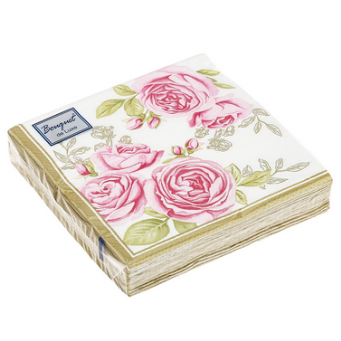  Салфетки бумажн. Bouquet de Lux 2-х сл 25шт Роза с зол.лист 24х24см