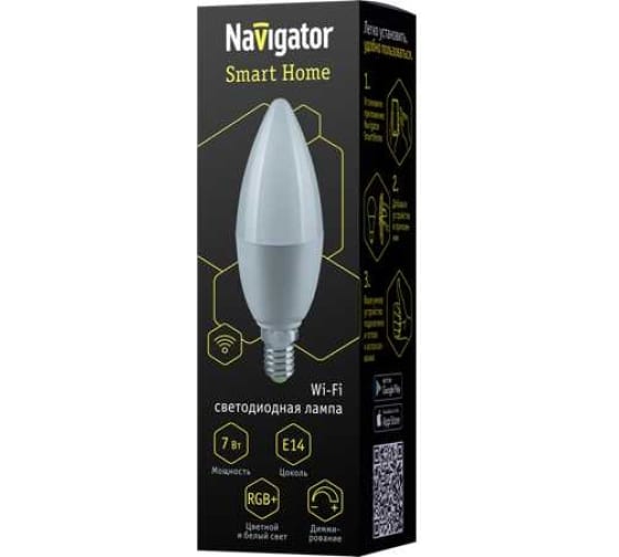  Лампа св/д Wi-Fi свеча E14 7w 2700-6500K+RGB Navigator NLL-C37-7-230RGB 82422