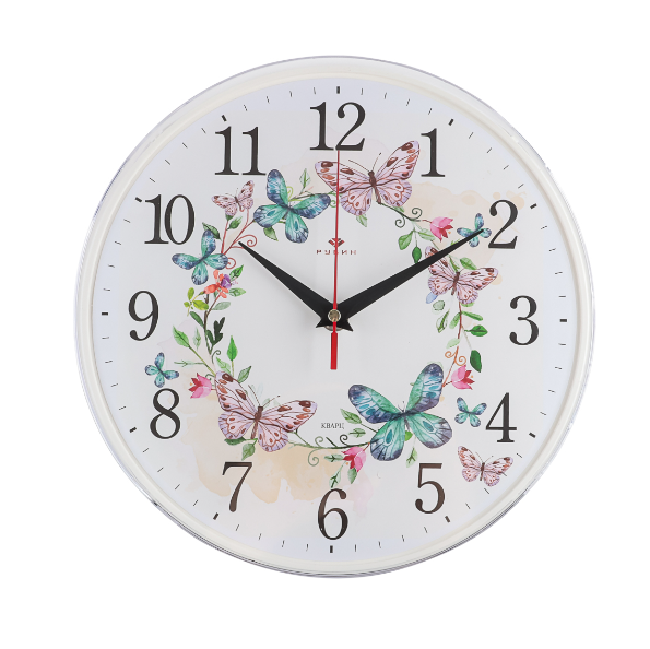  Часы настенные круг d25 белые Венок из бабочек 581-374