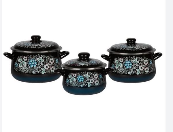 Набор кастрюль 3пред эмалир Вологда с голуб подп 1с408 23131