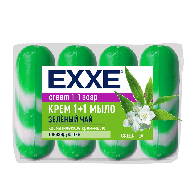  Крем-мыло 75г*4шт 1+1 косметич зеленый чай С0008021 Exxe