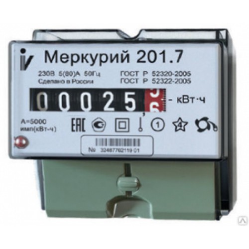  Электросчетчик 1фаз 1тар 5-60А 201.7 мех/дин-рейка Меркурий 37012