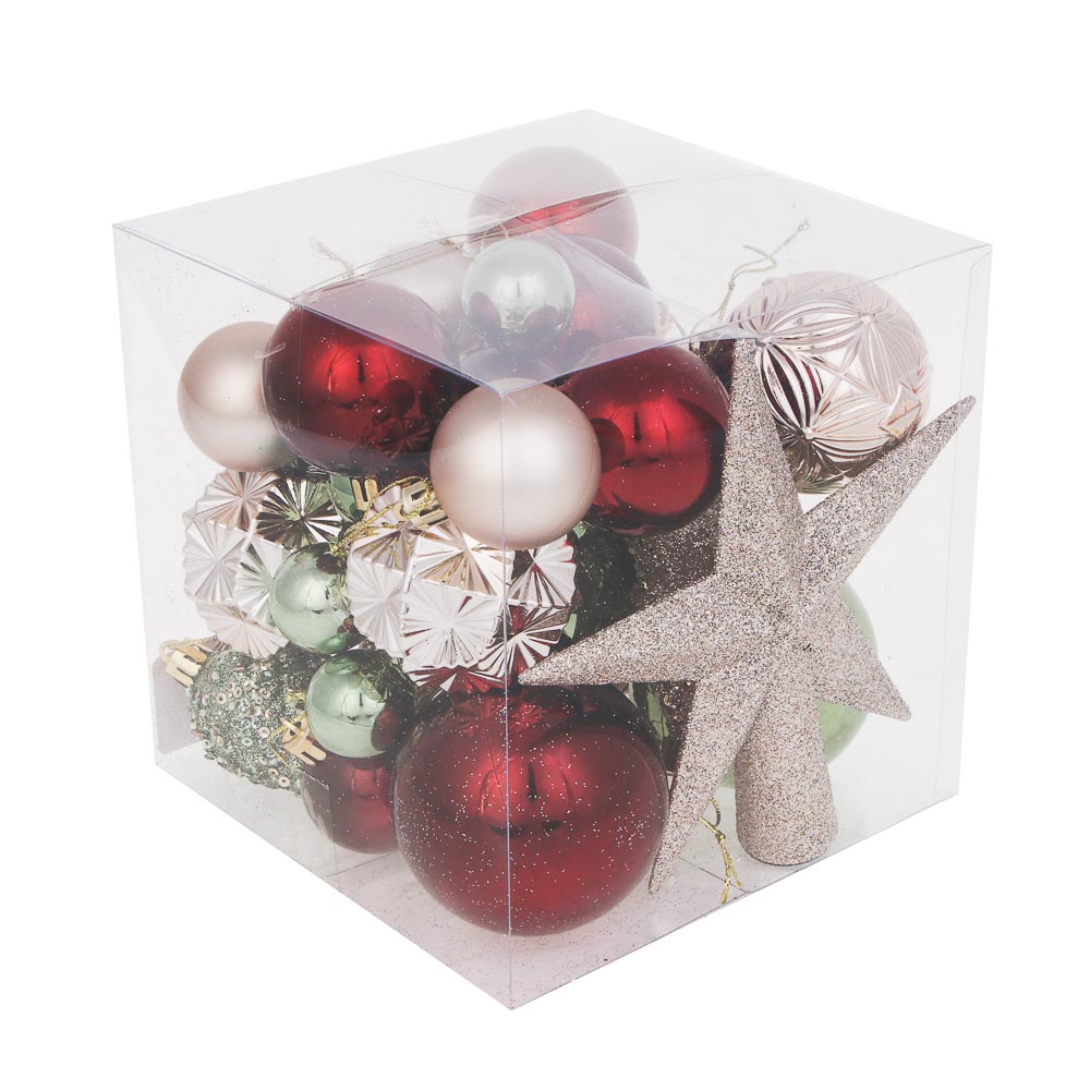  Набор шаров 32шт, 3-4-5-6-8см, шампань, бордовый, фисташковый 309-080 Сноу Бум