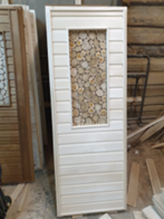  Дверь в баню 1,70х0,70 панно из можжевельника 