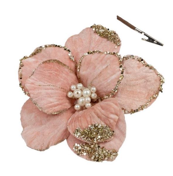  Магнолия искусственная на прищепке 20см розовый HY2401-H004 Аз