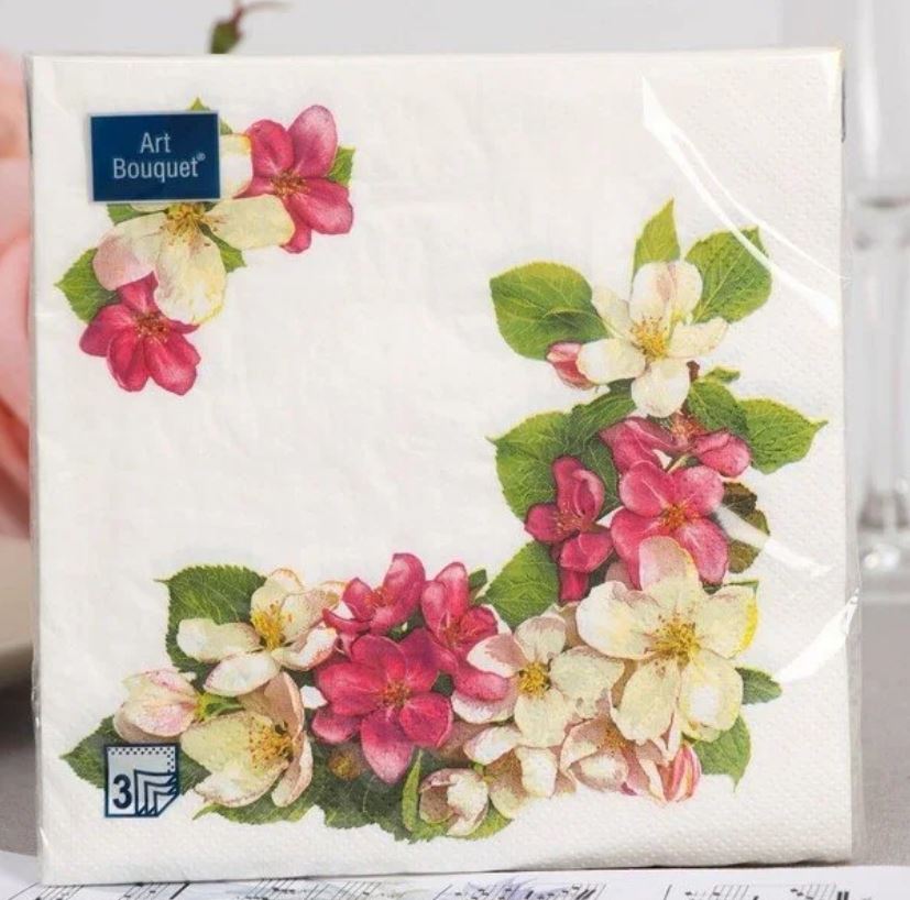 Салфетки бумажные 3-х слойные 33х33см 20шт ЯБЛОНЕВЫЙ ЦВЕТОК Арт Букет