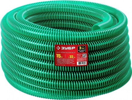  Шланг 32мм(1 1/4") 15м напорно-всасывающий со спиралью ПВХ 3атм Зубр 40325-32-15